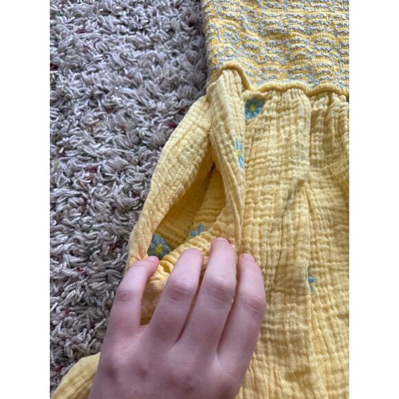 Unbranded Women's Size Small Yellow Blue Floral Dress Pockets - Picture 2 of 3